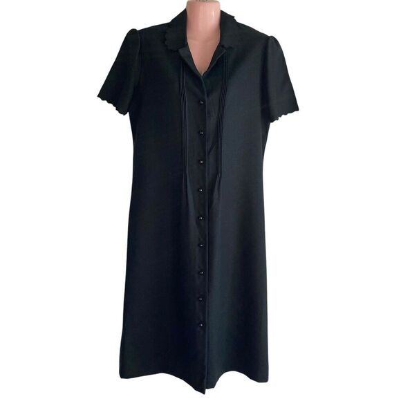 Vintage Parade NY Shirt Dress Size 10 Black Linen Short Sleeve Knee Length - Picture 1 of 9